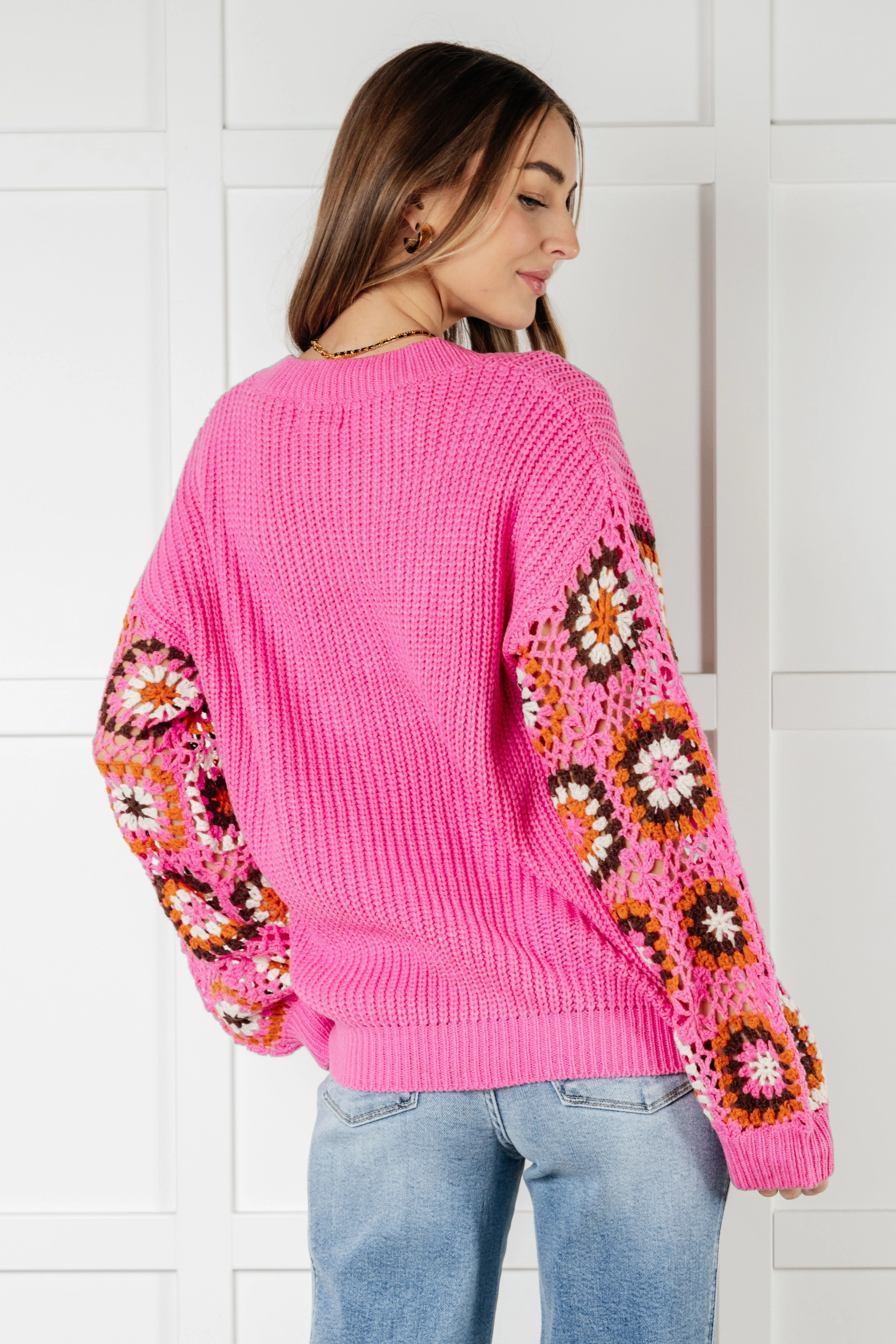 Bibi V-Neck Crochet Sleeve Knit Sweater