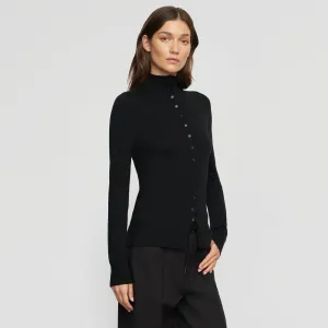 Charlene Wool Button Mock-Neck Sweater