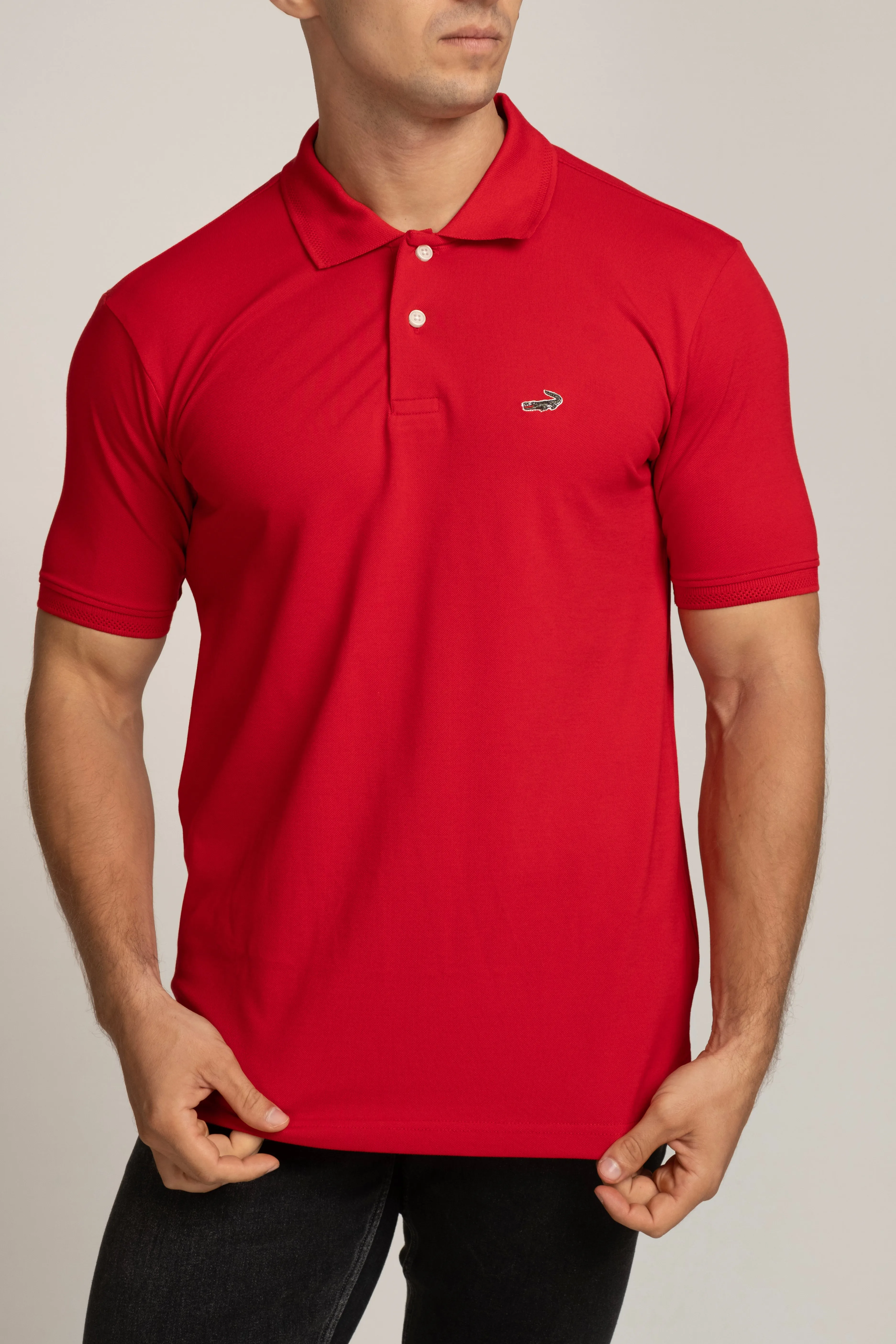 Crocodile Mens Supima Polo T Shirt Regular Fit Tango Red