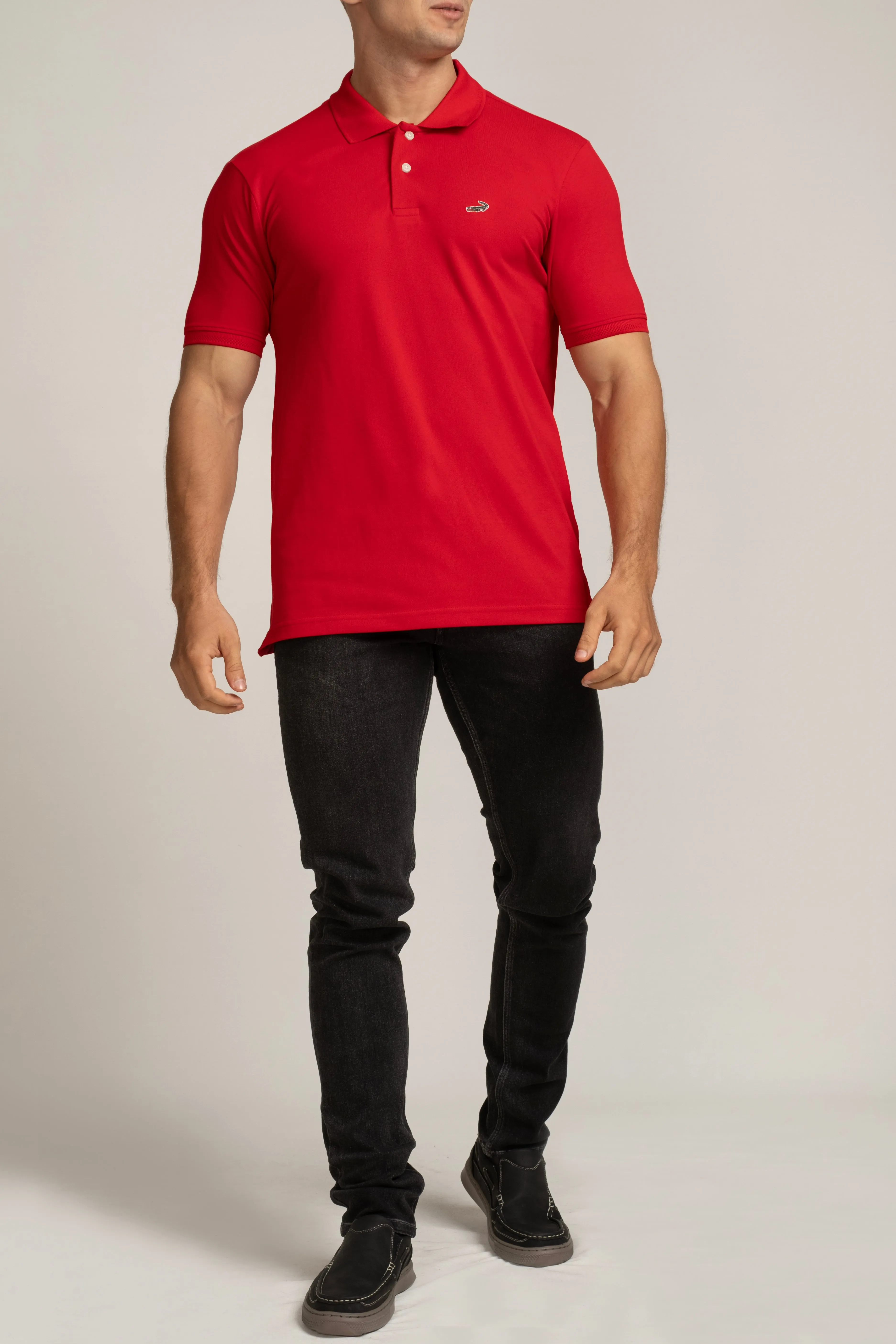 Crocodile Mens Supima Polo T Shirt Regular Fit Tango Red