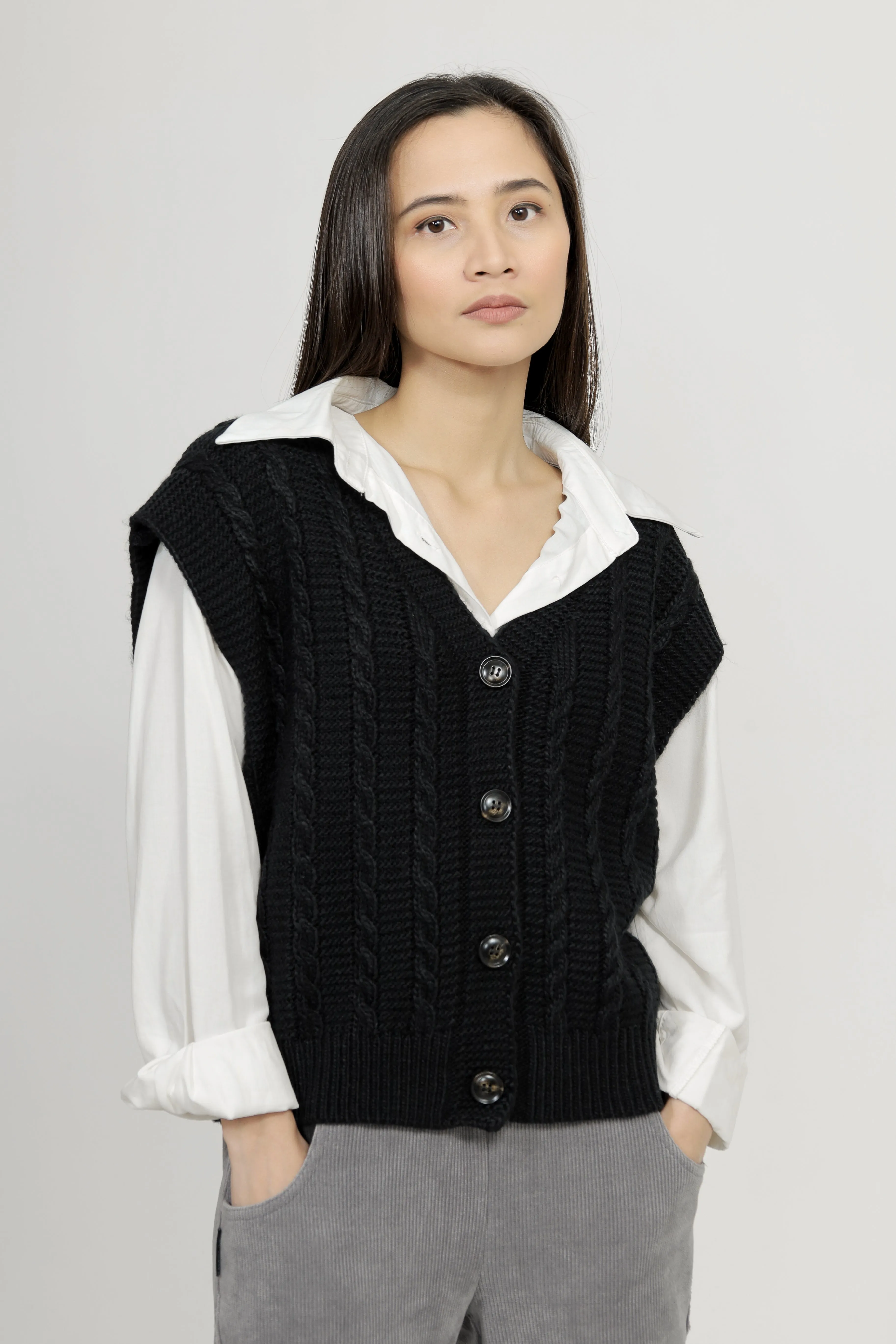 Felici Button-Down Knit Sweater Vest