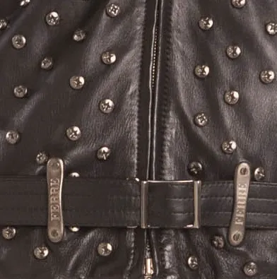 Gianfranco Ferre - Black Leather Screw Embellishment Zip Up Jacket - IT 54