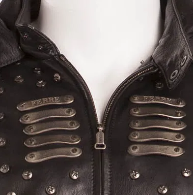 Gianfranco Ferre - Black Leather Screw Embellishment Zip Up Jacket - IT 54