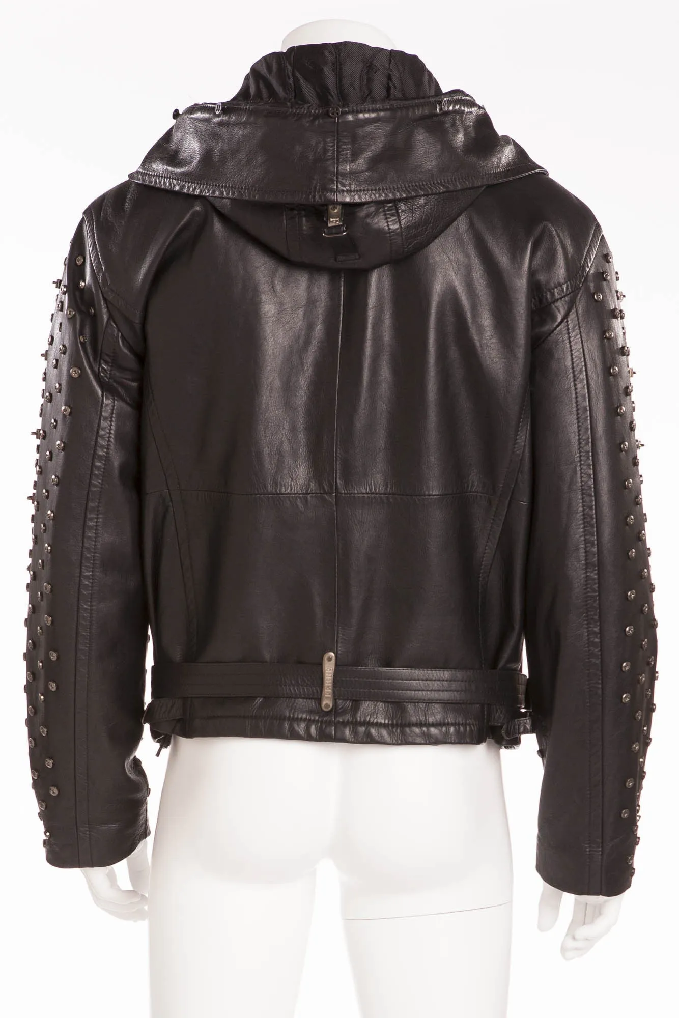 Gianfranco Ferre - Black Leather Screw Embellishment Zip Up Jacket - IT 54