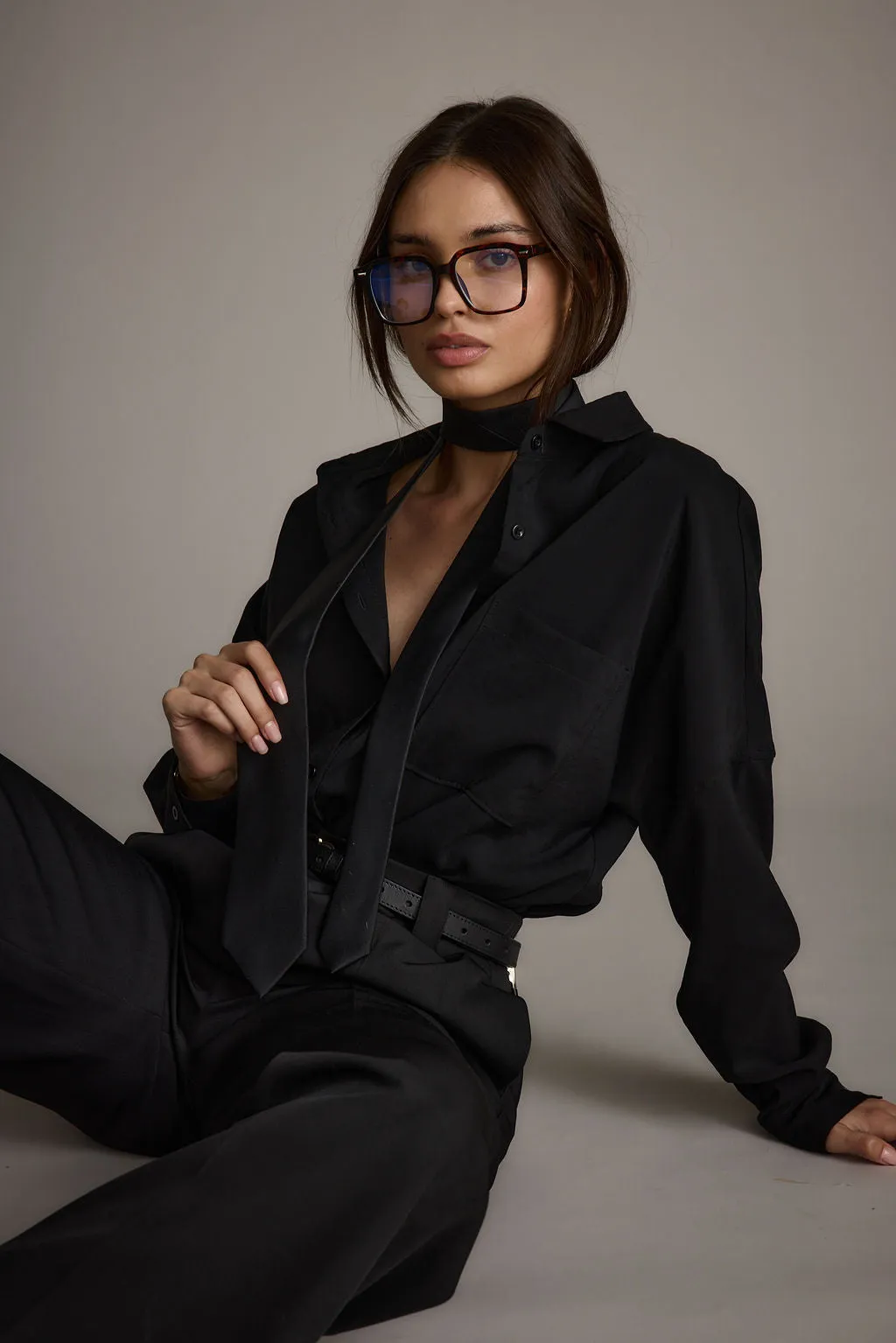 Gisele Black Poplin Button Down