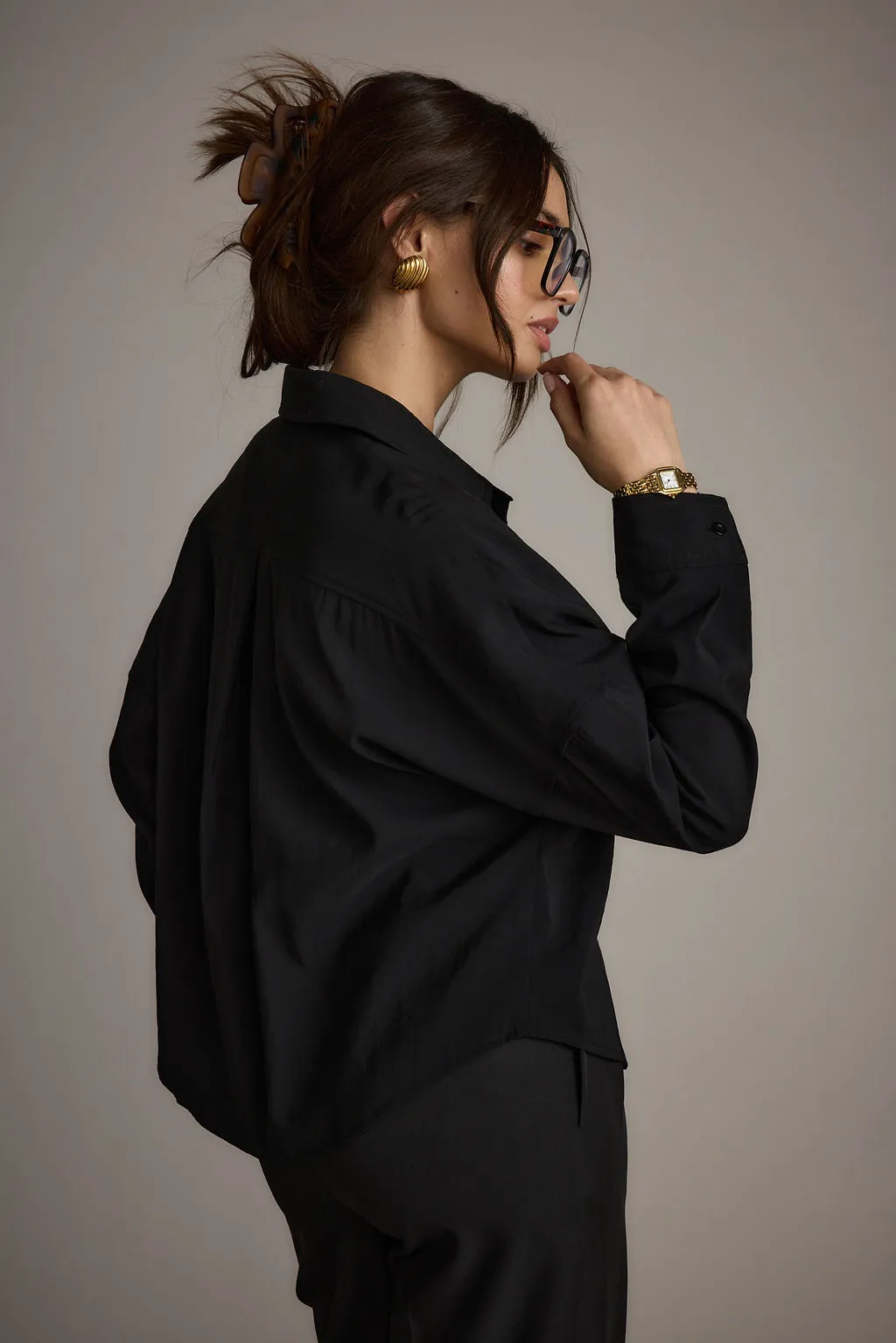 Gisele Black Poplin Button Down