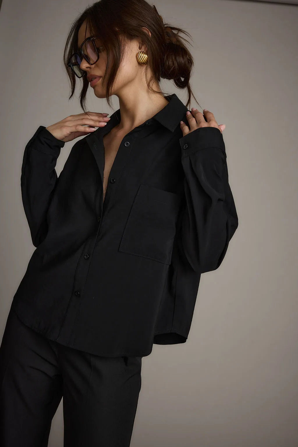 Gisele Black Poplin Button Down