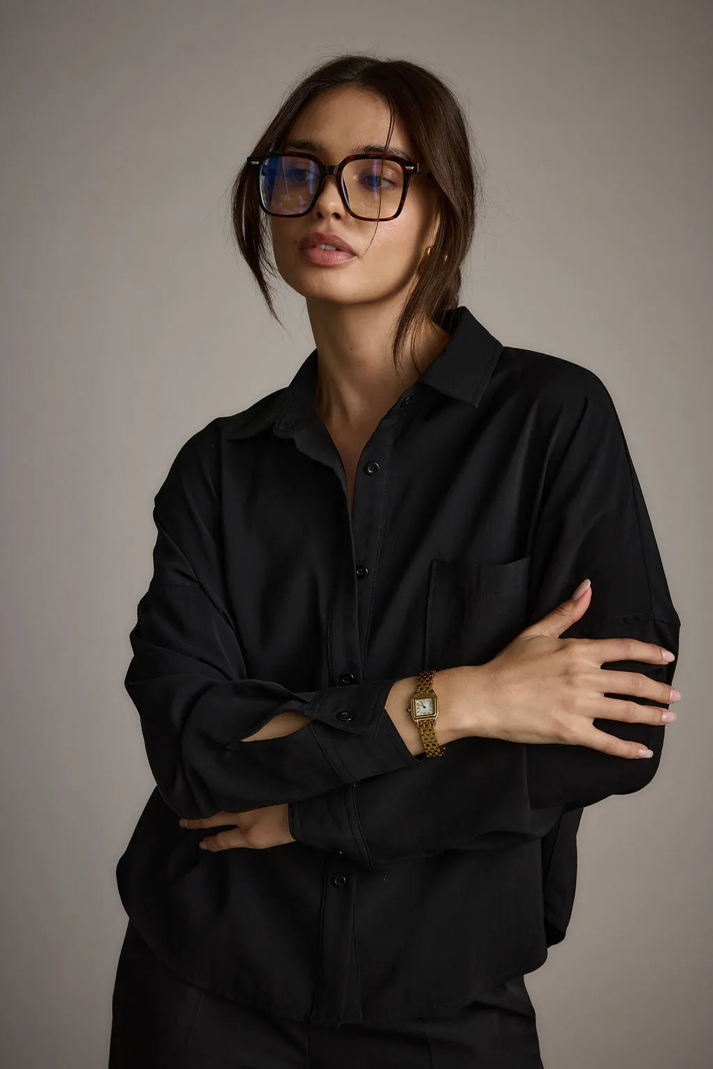 Gisele Black Poplin Button Down