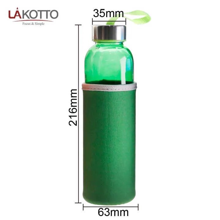 Glass Drinking Bottle Flask 500ml with Cold Sleeve 21127