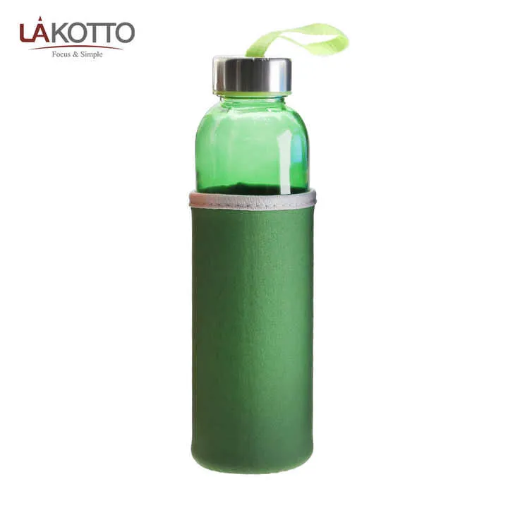 Glass Drinking Bottle Flask 500ml with Cold Sleeve 21127