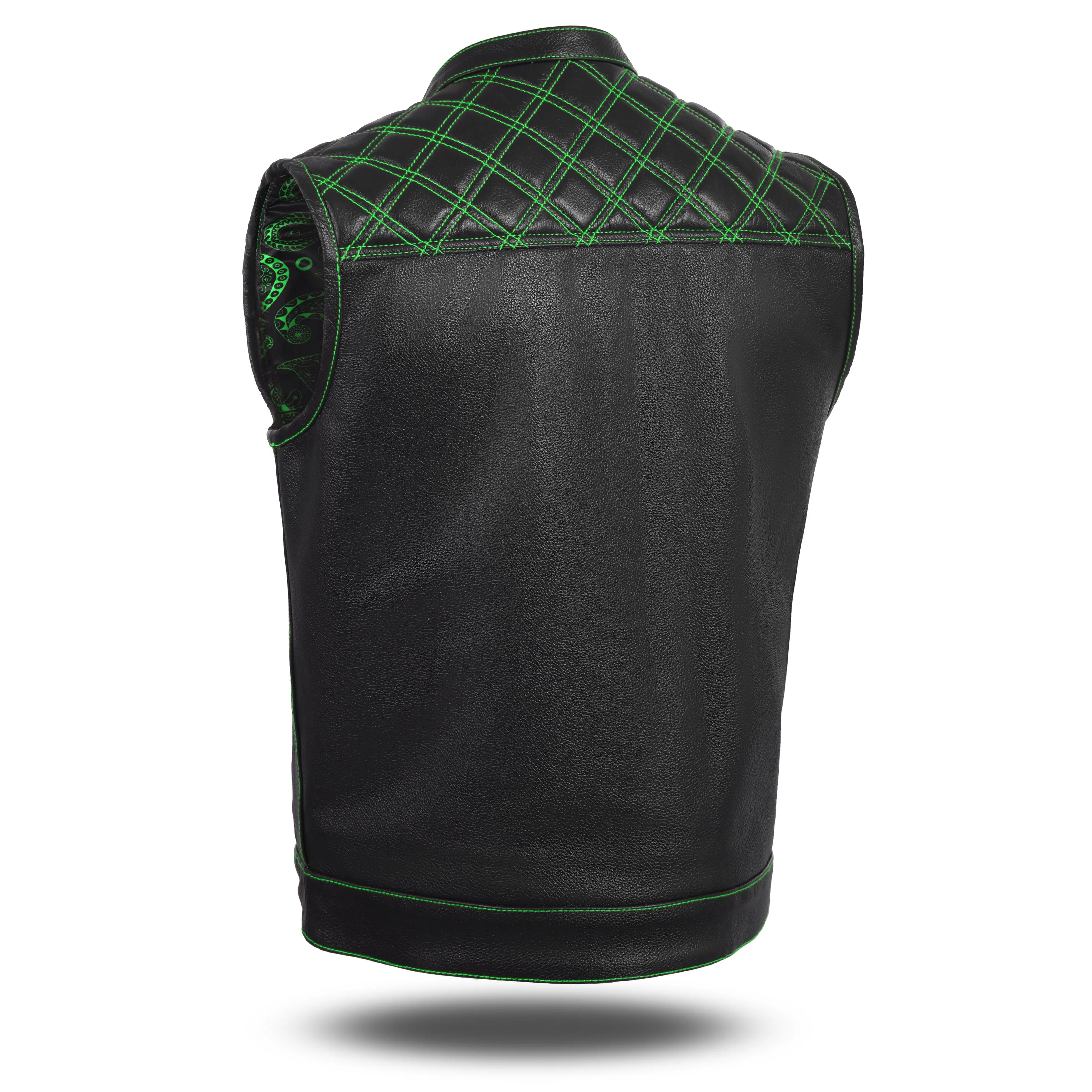 GREEN HL11693SPTGREEN  Black Men Cross Stitch Club Leather Vest