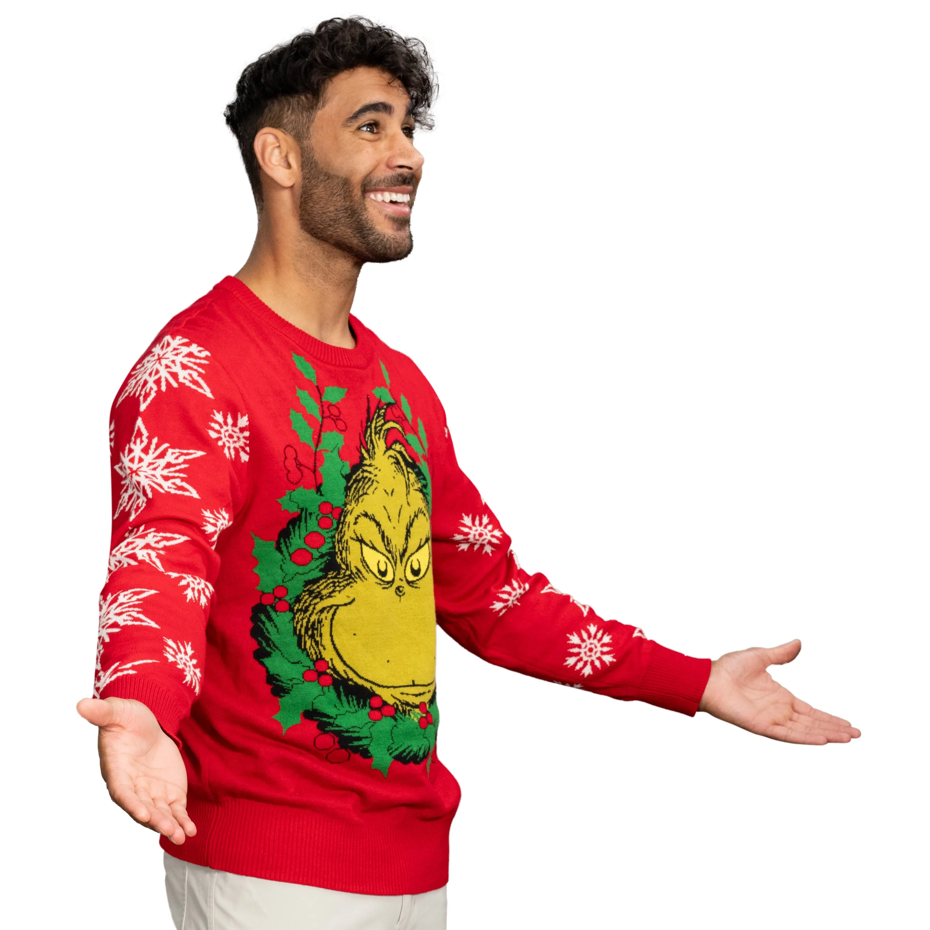 Grinch Head Santa Hat Wreath Sweater