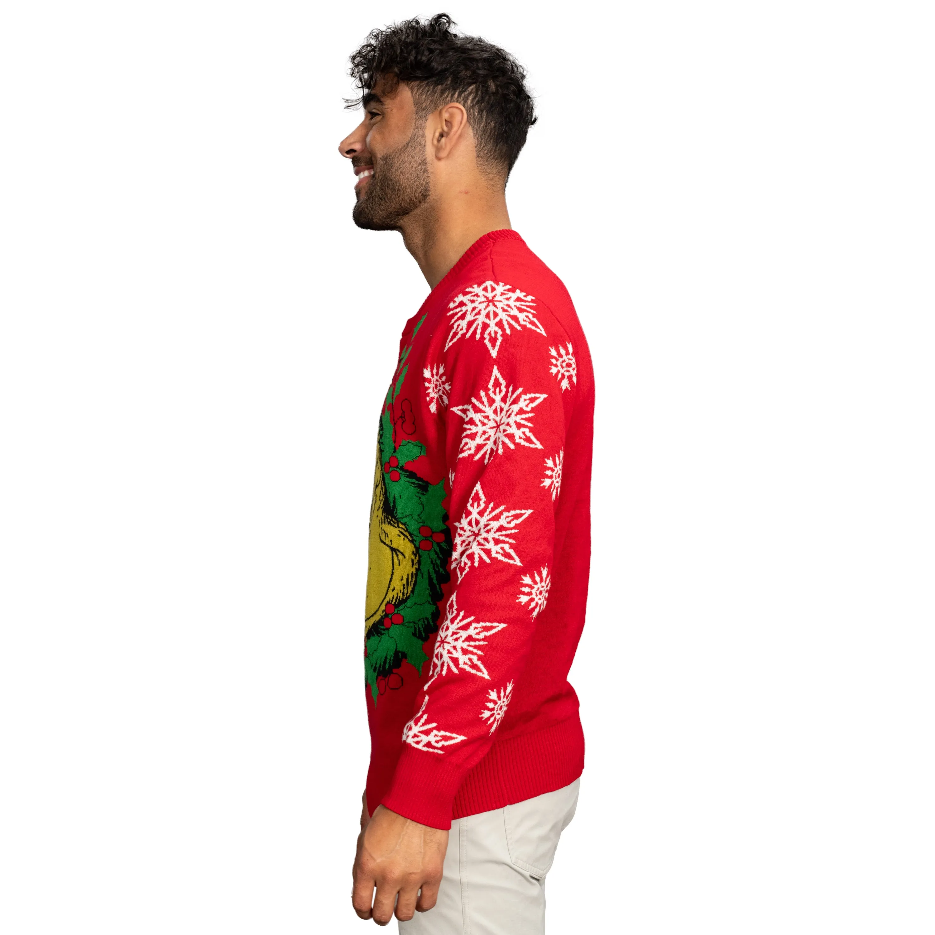 Grinch Head Santa Hat Wreath Sweater