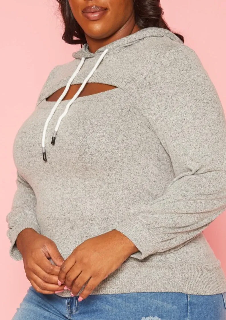 Hi Curvy Plus Size Women Cut Out Hooded Sweater