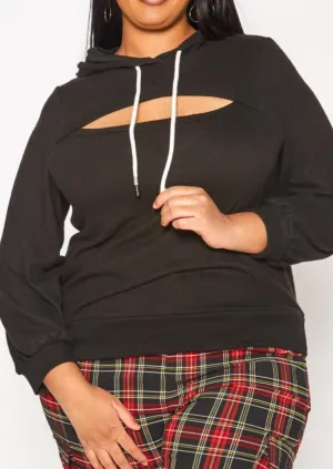 Hi Curvy Plus Size Women Cut Out Hooded Sweater