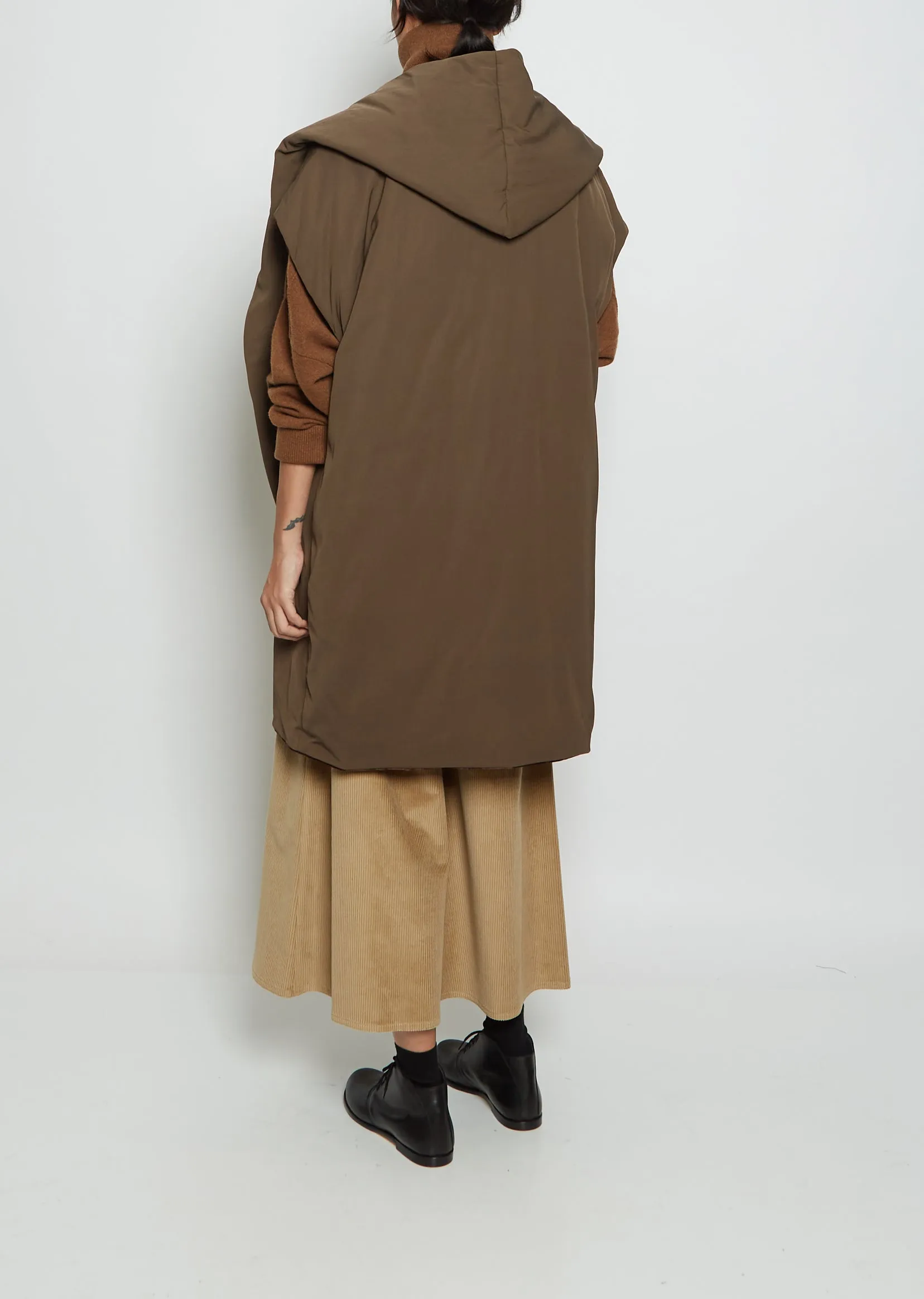 Hooded Duvet Duck Down Vest — Brown