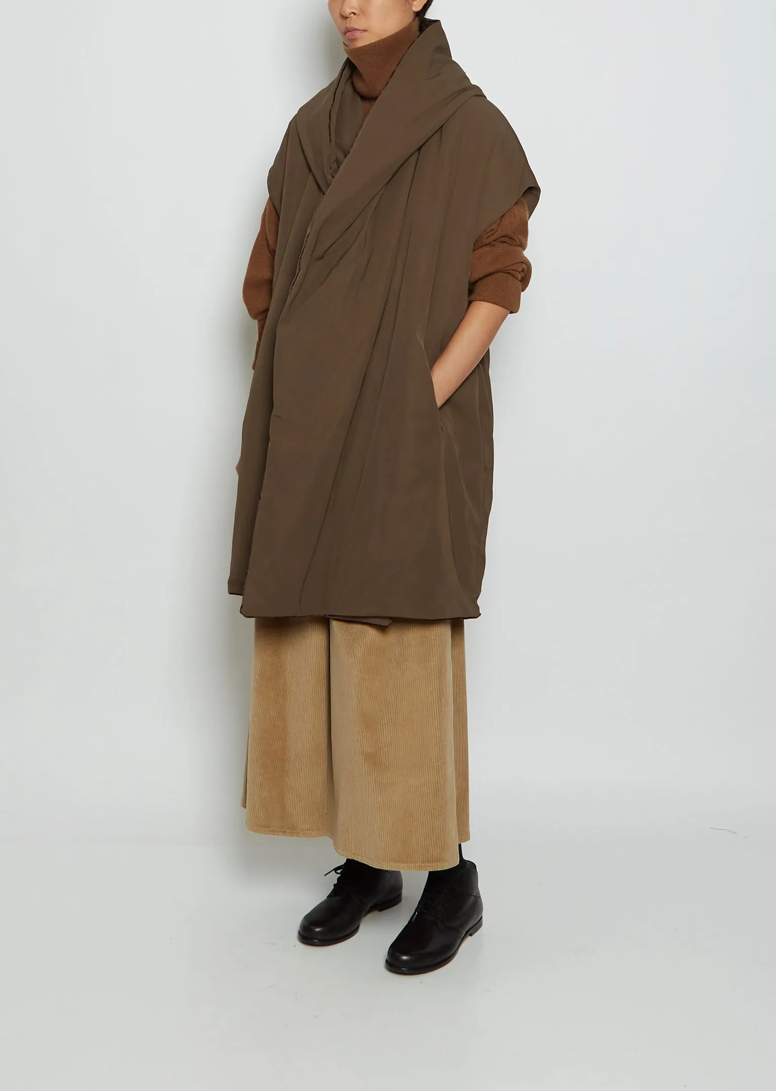 Hooded Duvet Duck Down Vest — Brown