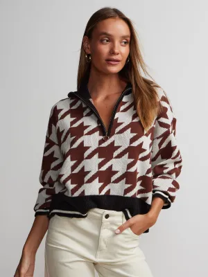 Houndstooth Quarter Zip Sweater