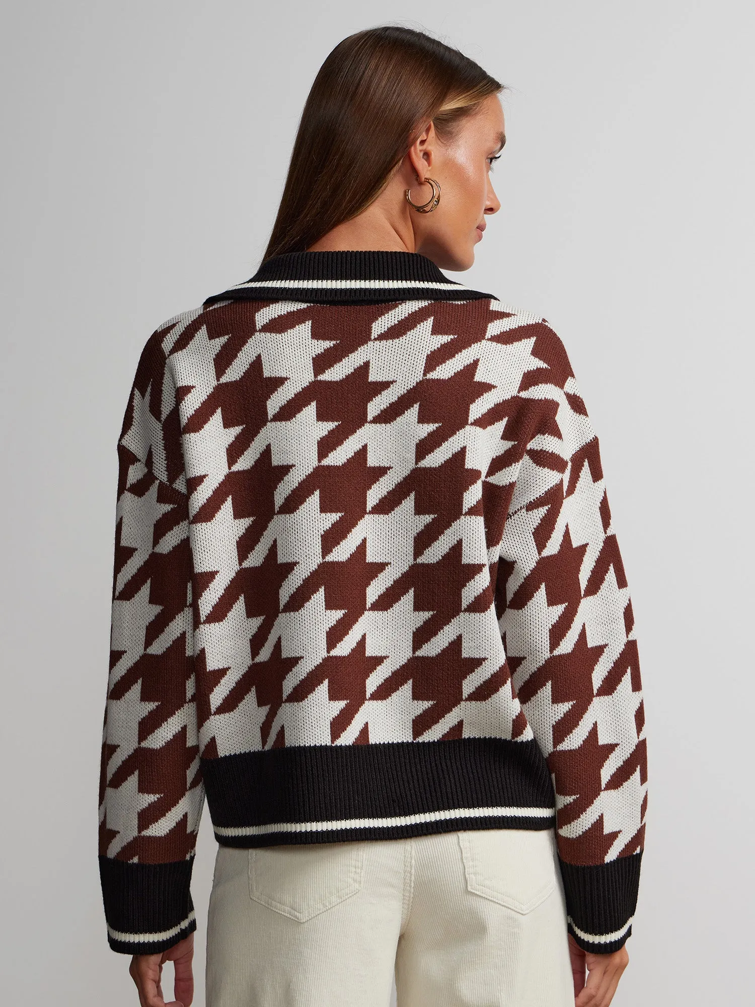 Houndstooth Quarter Zip Sweater