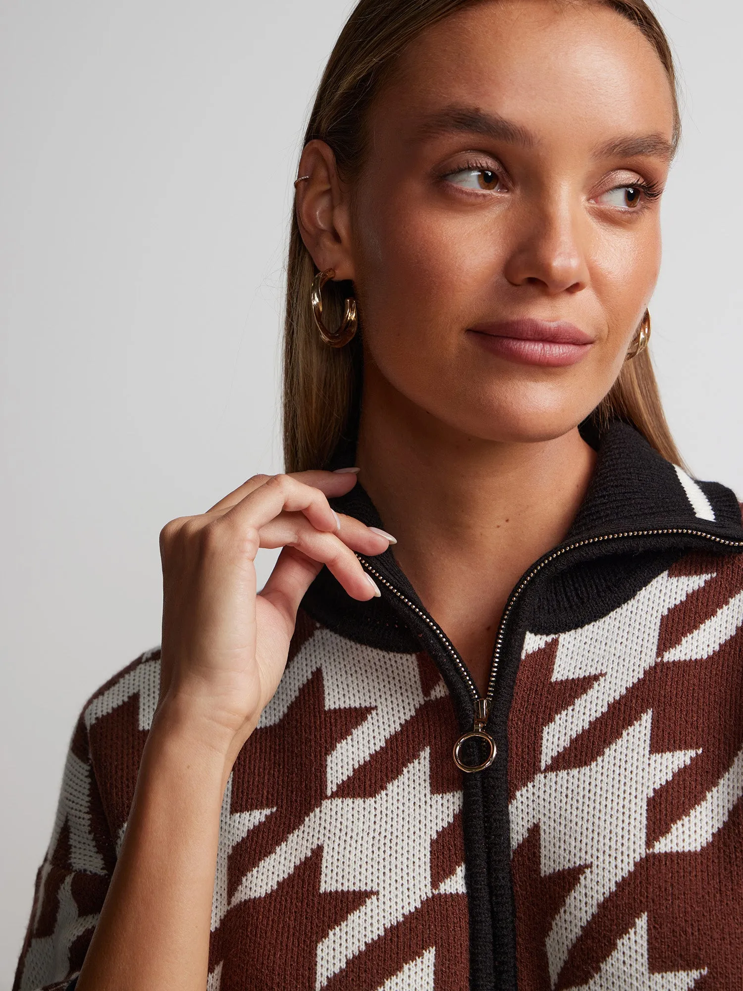 Houndstooth Quarter Zip Sweater