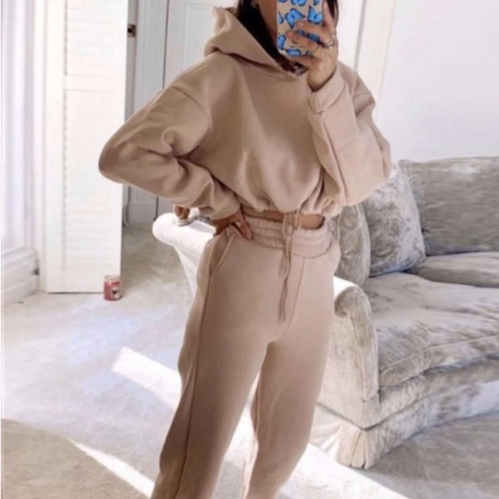 Jogging Suits For Women 2 Piece Sweatsuits Sexy Long Sleeve Hoodie Casual Fitness Sportswear