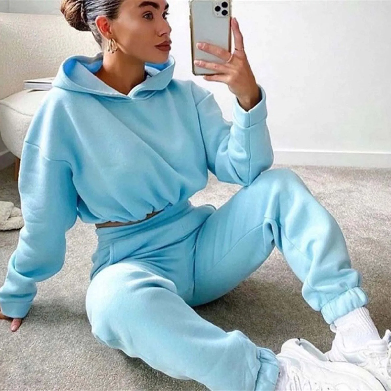 Jogging Suits For Women 2 Piece Sweatsuits Sexy Long Sleeve Hoodie Casual Fitness Sportswear