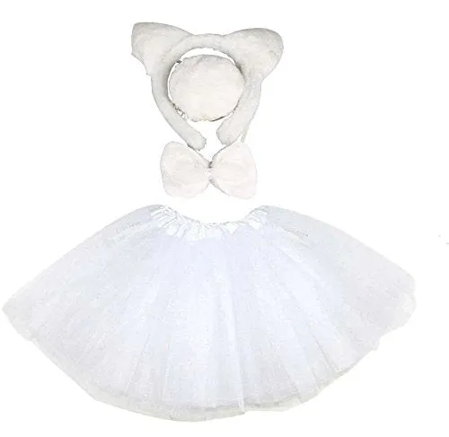 Lizzy Ladies ANIMAL FANCY DRESS TUTU with EARS BOW TAIL SET for Halloween, Hen Party Fancy Outfit Tutu Skirt (Dark Angel Wings Halo Tutu Costume