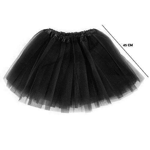 Lizzy Ladies ANIMAL FANCY DRESS TUTU with EARS BOW TAIL SET for Halloween, Hen Party Fancy Outfit Tutu Skirt (Dark Angel Wings Halo Tutu Costume