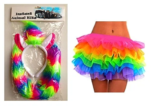 Lizzy Ladies ANIMAL FANCY DRESS TUTU with EARS BOW TAIL SET for Halloween, Hen Party Fancy Outfit Tutu Skirt (Dark Angel Wings Halo Tutu Costume