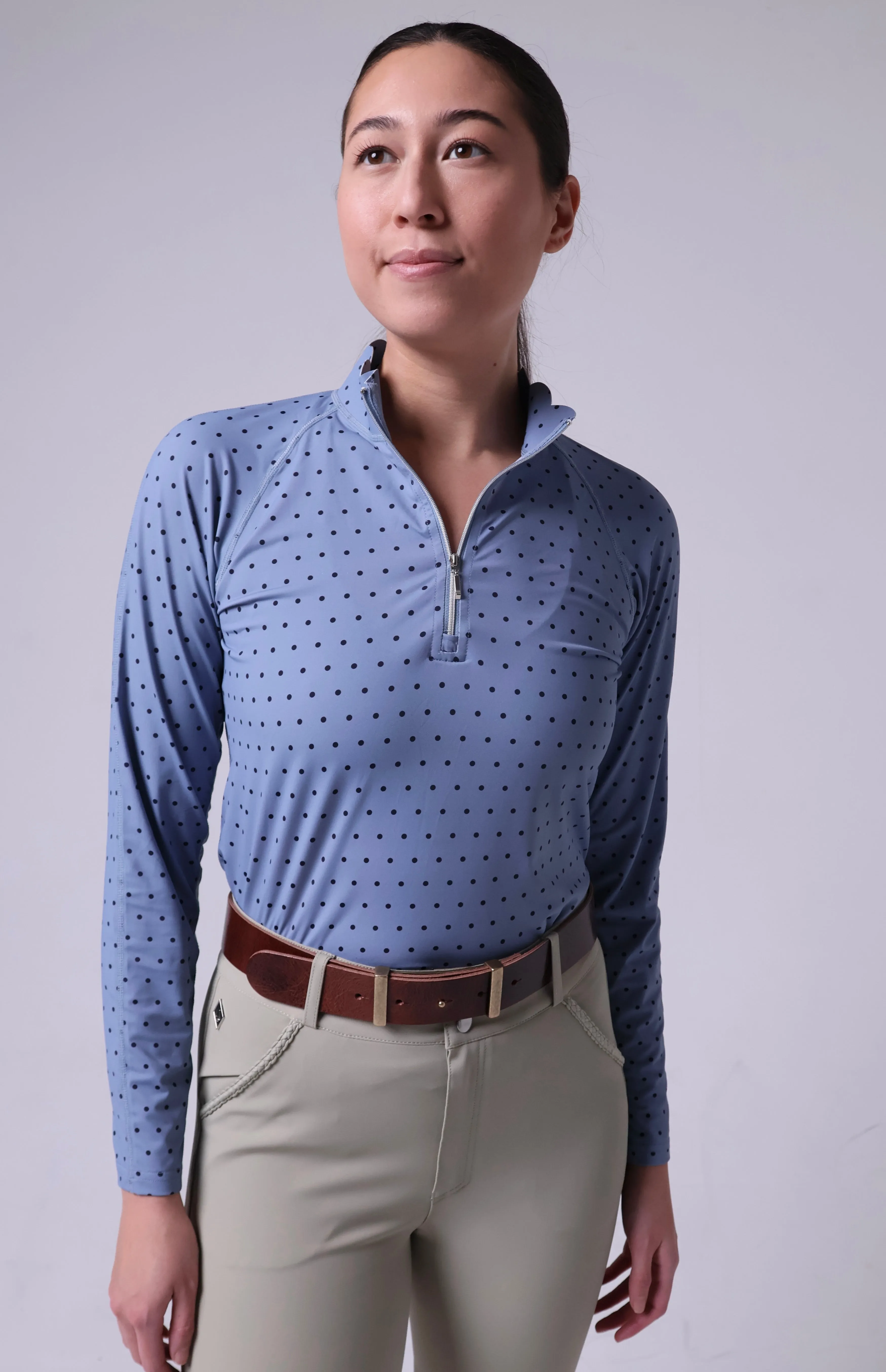 Long Sleeve Polka Dot Scallop Collar Sun Shirt