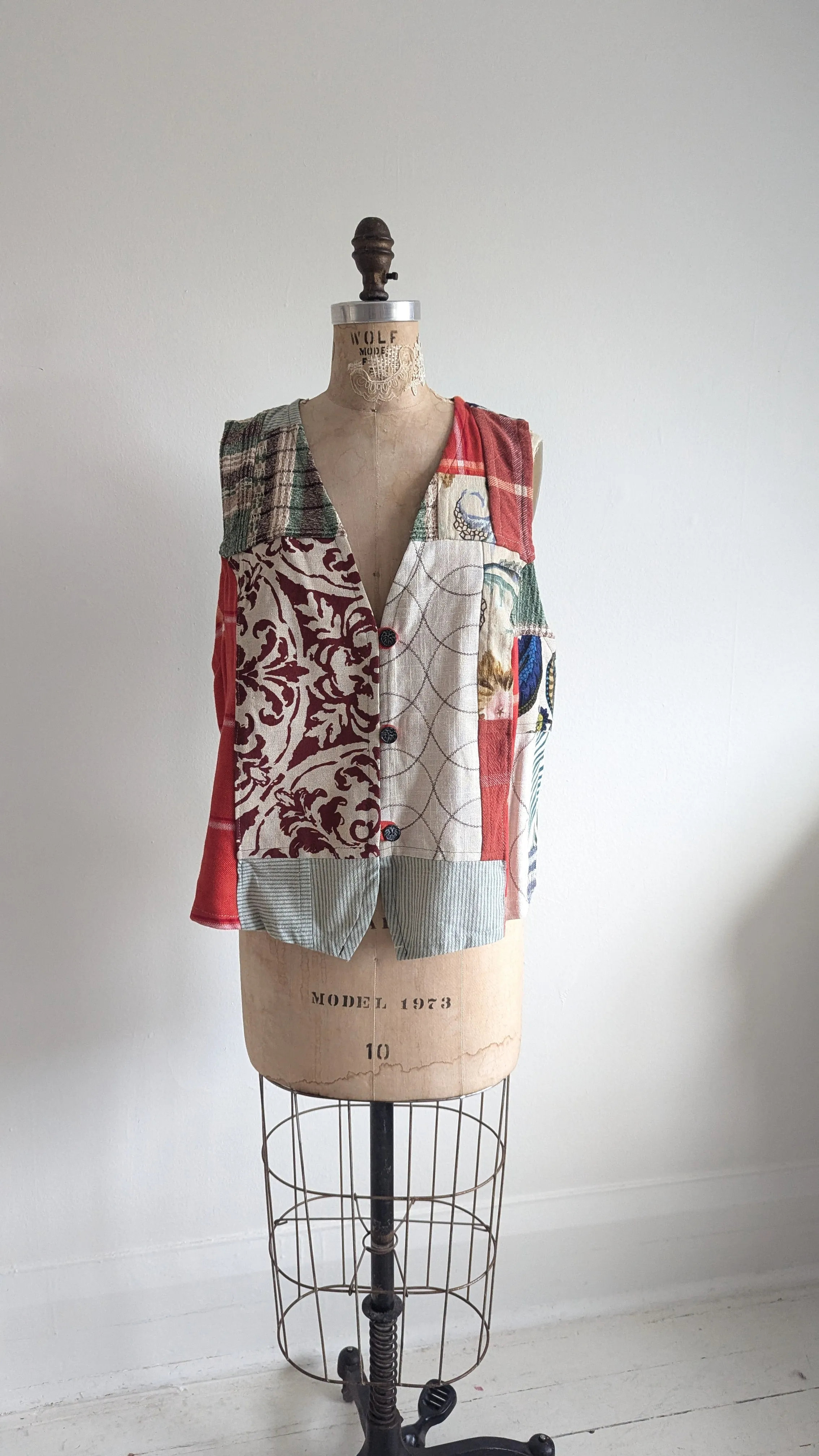 Margo Vest with Patchworked Upcycled Textiles XL/2X #MARGOV13