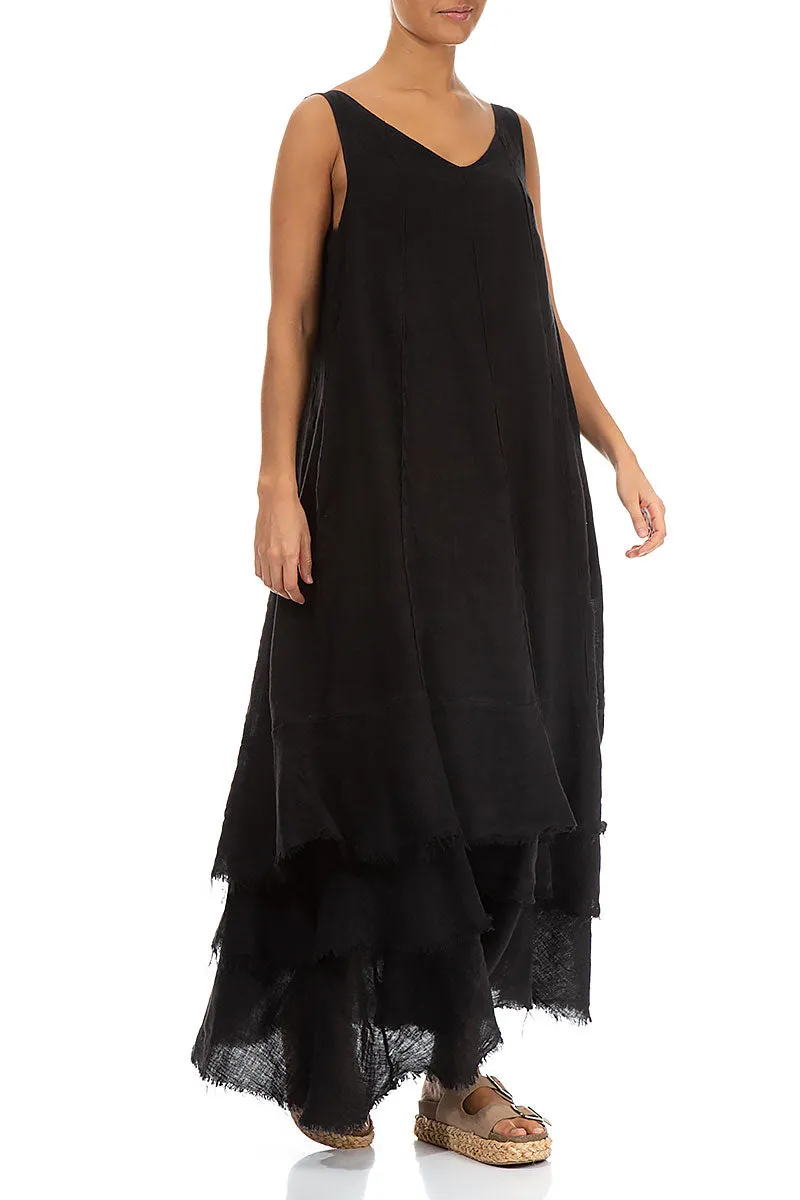 Maxi Black Gauze Linen Dress