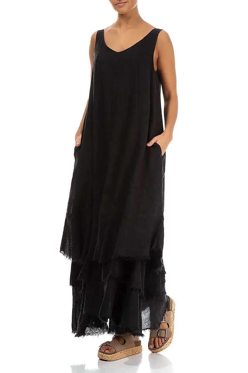 Maxi Black Gauze Linen Dress