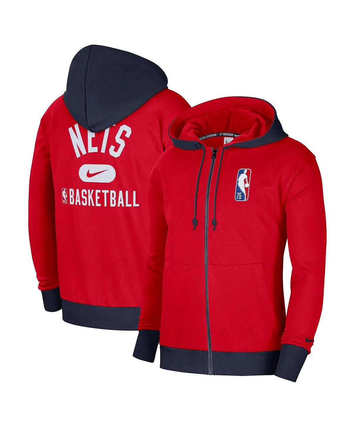 Men's red Nike Brooklyn Nets 2021/22 City Edition Courtside Heavy Fleece Full Zip Hoodie in Navy