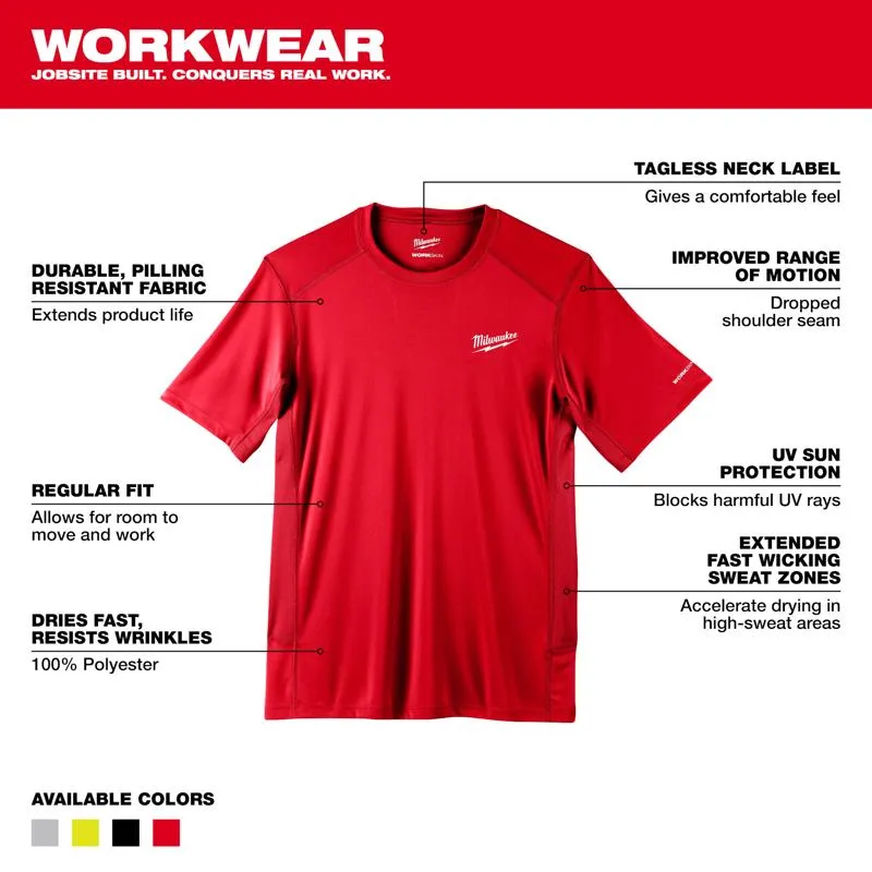 Milwaukee Workskin XL Short Sleeve Men's Crew Neck Red Lightweight Performance Tee Shirt