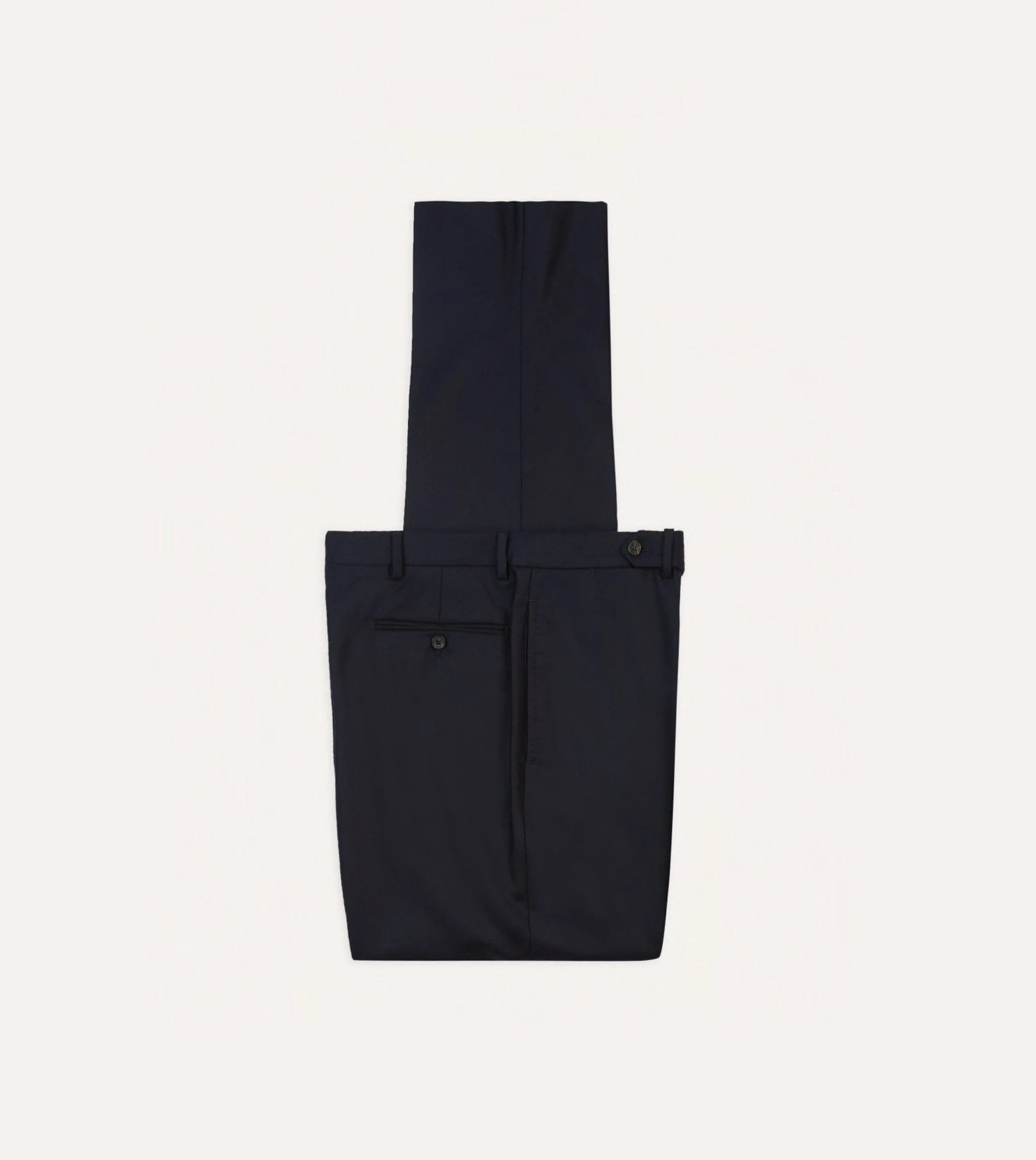 Navy Wool Flannel Flat Front Trousers