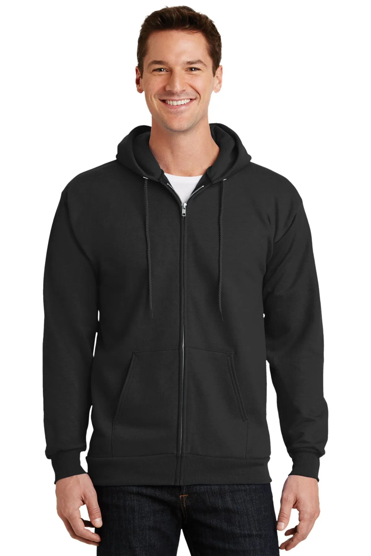 Port & Company Tall Essential Fleece Zip Branded Hoodies, Jet Black