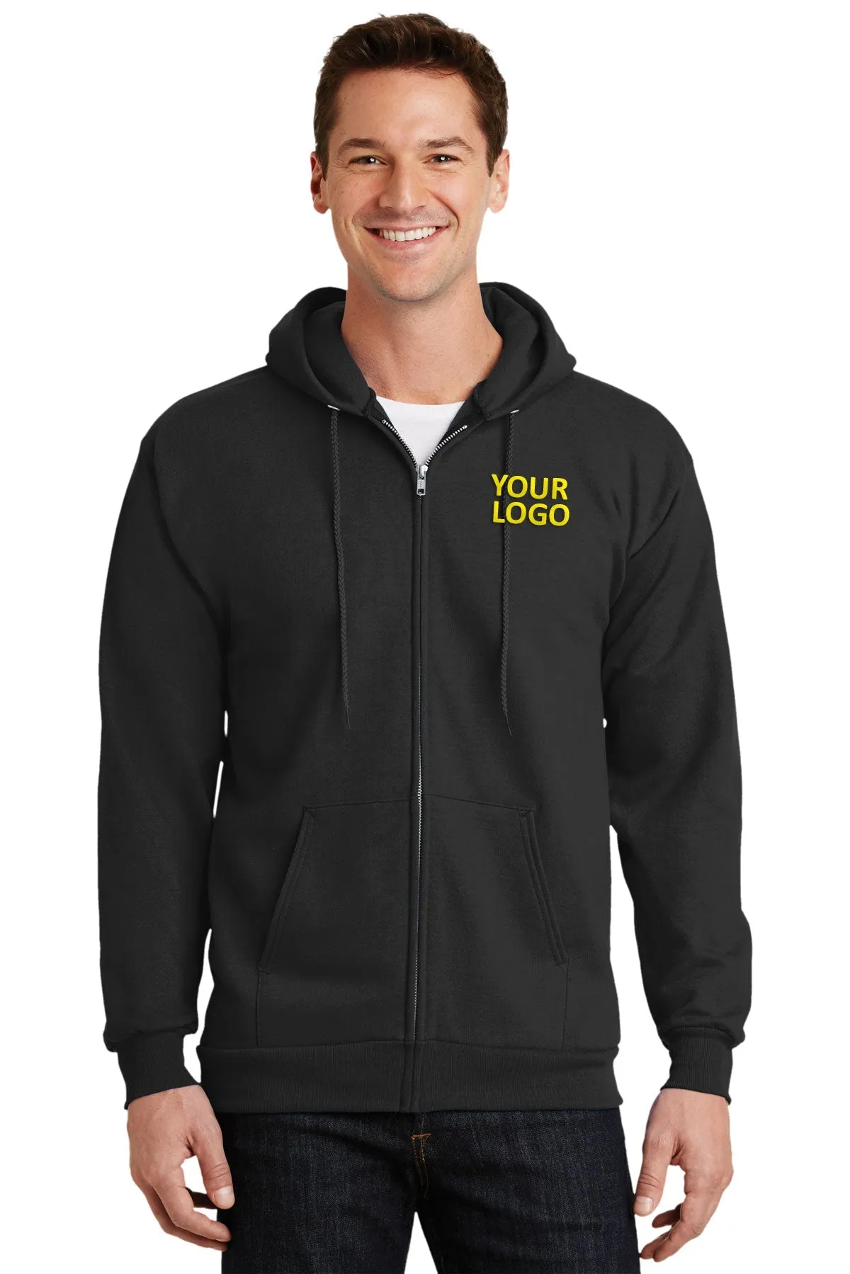 Port & Company Tall Essential Fleece Zip Branded Hoodies, Jet Black