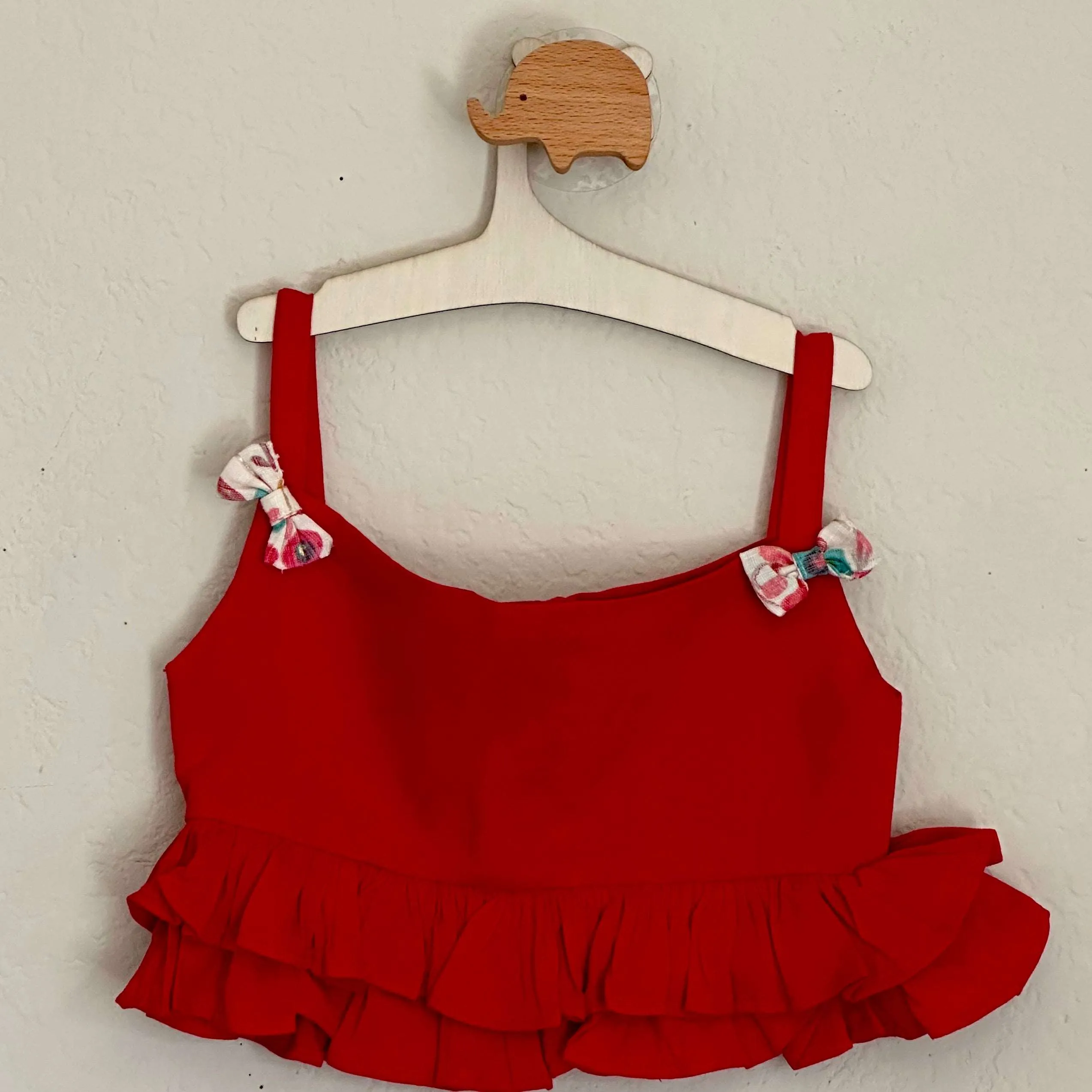 Rayon Spaghetti Crop Top With Ruffles | 2 Layers High Low Skirt | 3-4 Yrs