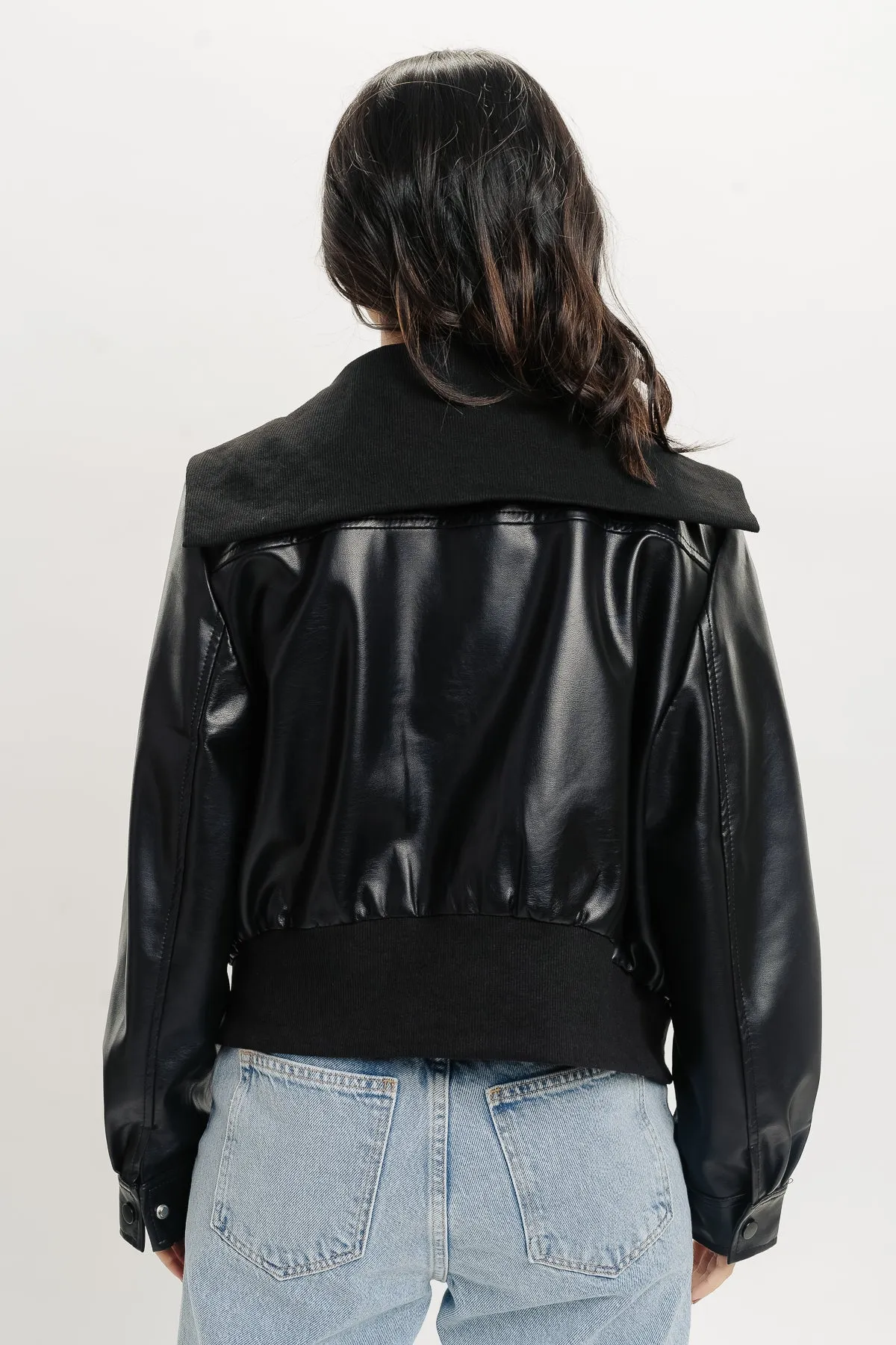 Ribbed Collar - Biker Leather Jacket