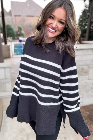 Ribbed Hem Stripe Sweater