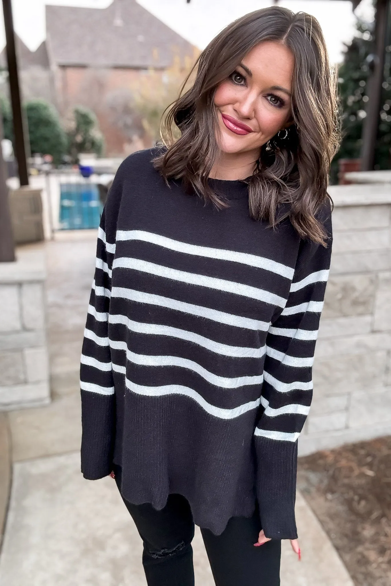 Ribbed Hem Stripe Sweater