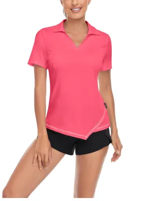 Rose Red Short Sleeve Golf Shirt Short-sleeve Golf Polo for Ladies