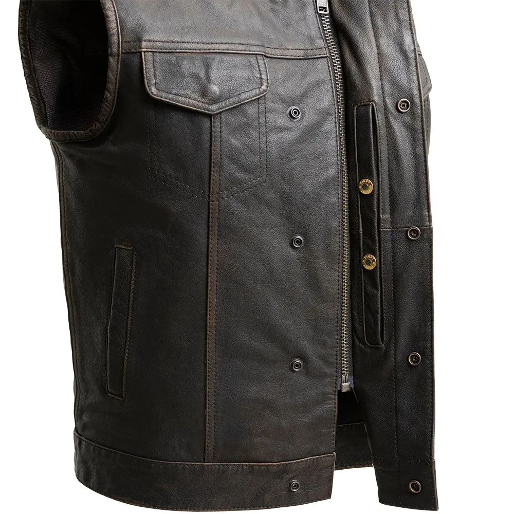 Sharp Shooter Men's Motorcycle Leather Vest - Olive - Extreme Biker Leather