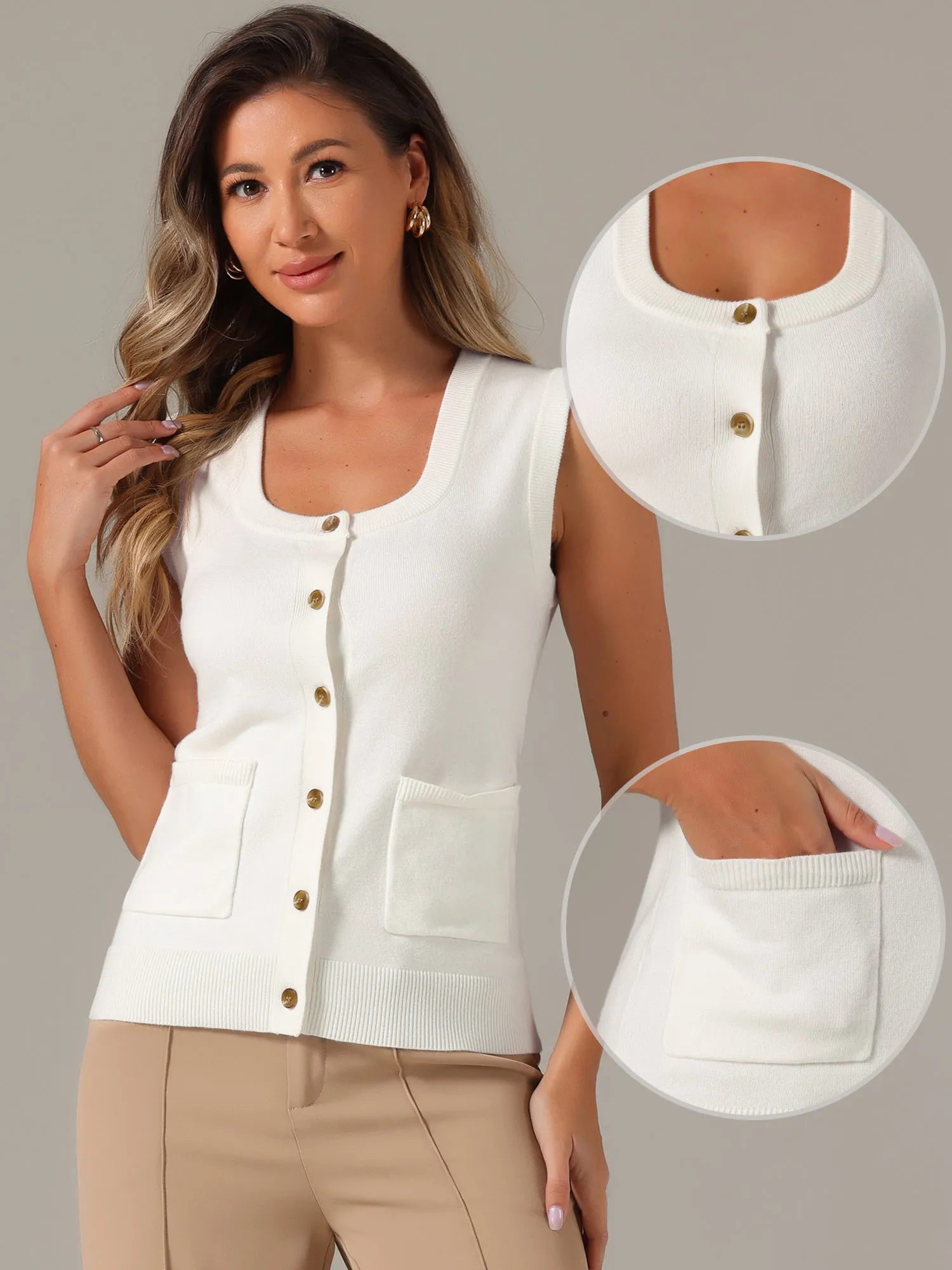 Sleeveless Button Down Summer Ribbed Waistcoat Sweater Vest