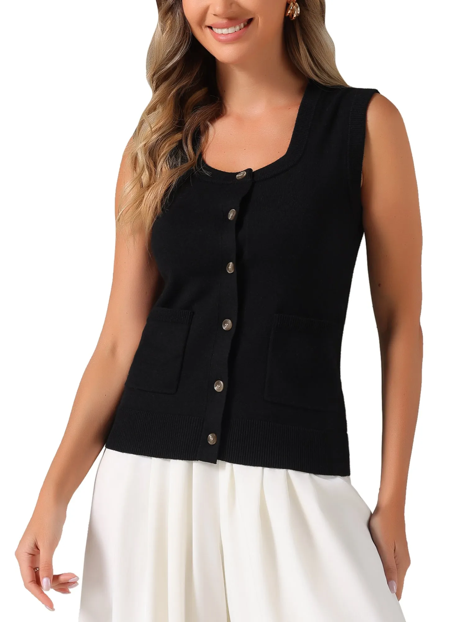 Sleeveless Button Down Summer Ribbed Waistcoat Sweater Vest