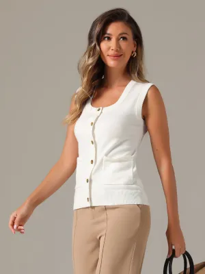 Sleeveless Button Down Summer Ribbed Waistcoat Sweater Vest