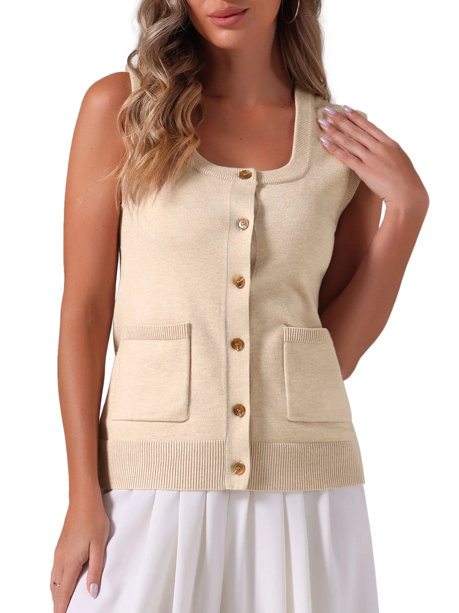 Sleeveless Button Down Summer Ribbed Waistcoat Sweater Vest