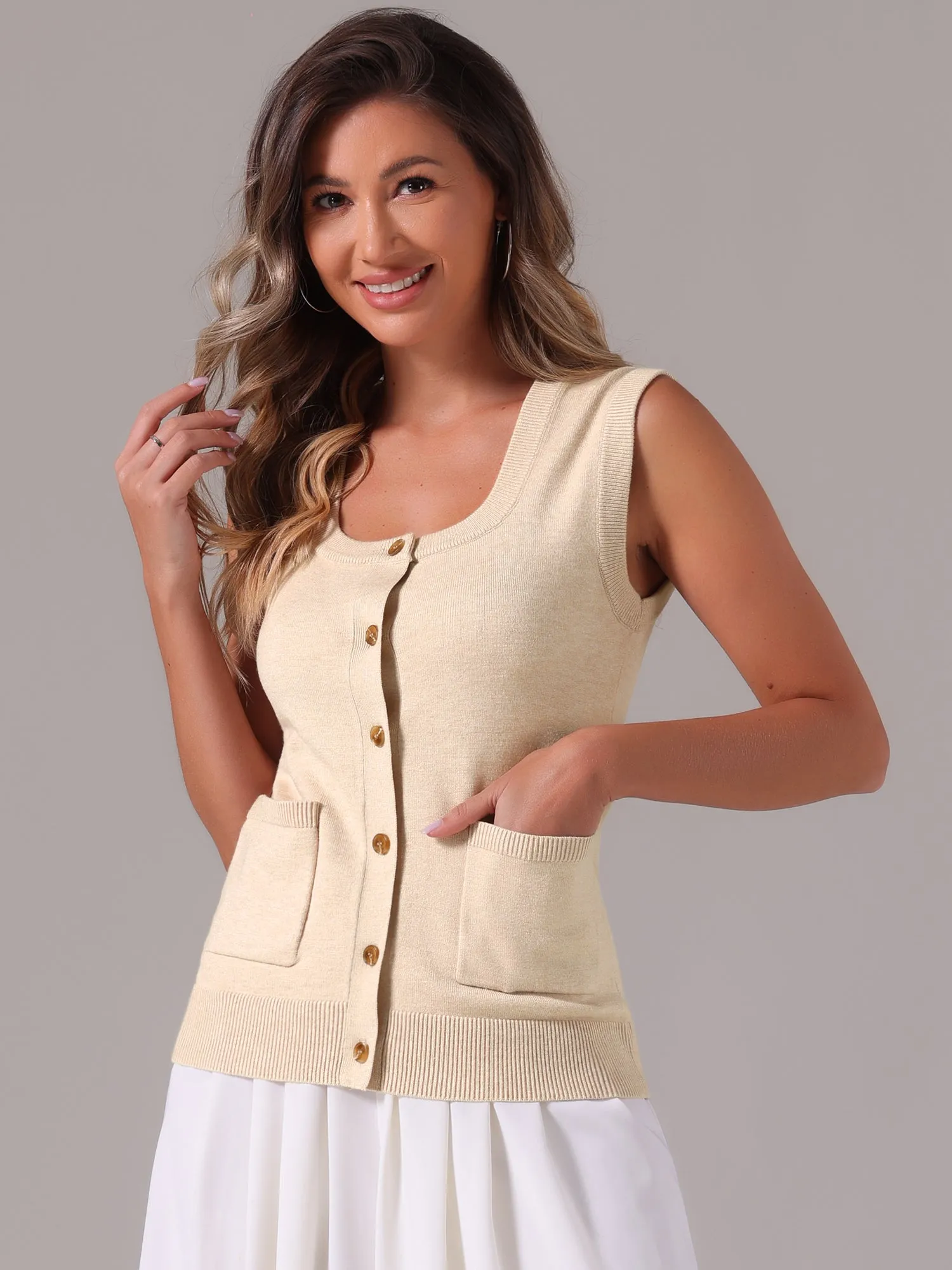 Sleeveless Button Down Summer Ribbed Waistcoat Sweater Vest