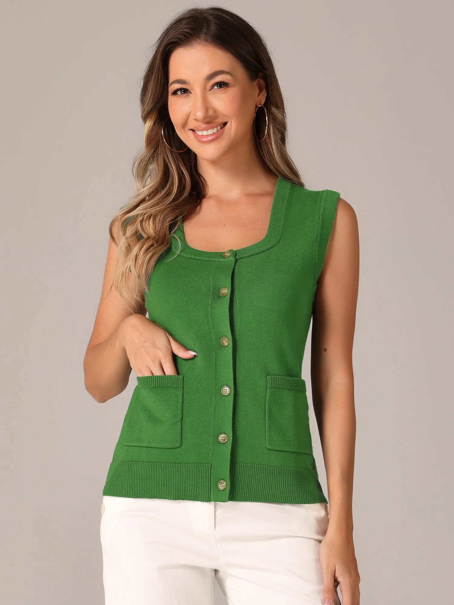 Sleeveless Button Down Summer Ribbed Waistcoat Sweater Vest